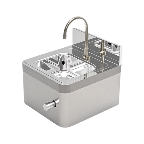 Desenvolvido para ser instalado em pias de assepsia, normalmente em pias de inox. Não há necessidade de energia elétrica para o funcionamento e sua instalação é simples. Acionamento macio e estanca a água imediatamente quando não acionado.