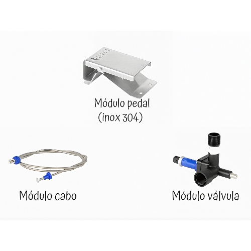 Esse pedal pode ser utilizado em qualquer ambiente, principalmente no ambiente fabril, na barreira sanitária, em bebedouros, em pias para fazer assepsia. É produzido todo em inox, não precisa de energia elétrica e é de fácil instalação.